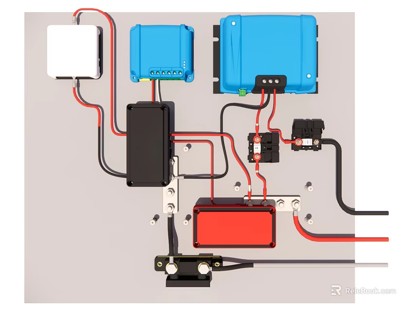 Electronic Components Wiring Connections With Blue Black Red Modules And Device Parts 3d model 