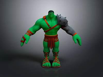 Green Muscular Character With Red Straps Shoulder Armor And Decorative Elements 3d model