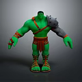 Green Muscular Character With Red Straps Shoulder Armor And Decorative Elements