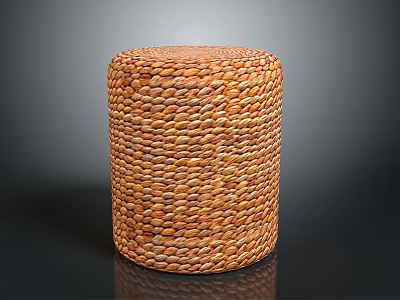 Handcrafted Woven Round Rattan Stool With Natural Brown Textured Surface Home Decor 3d model