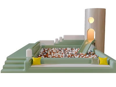 Green Inflatable Play Equipment Featuring Colorful Pebble Pool Slide Steps And Cylindrical Tower With Window 3d model