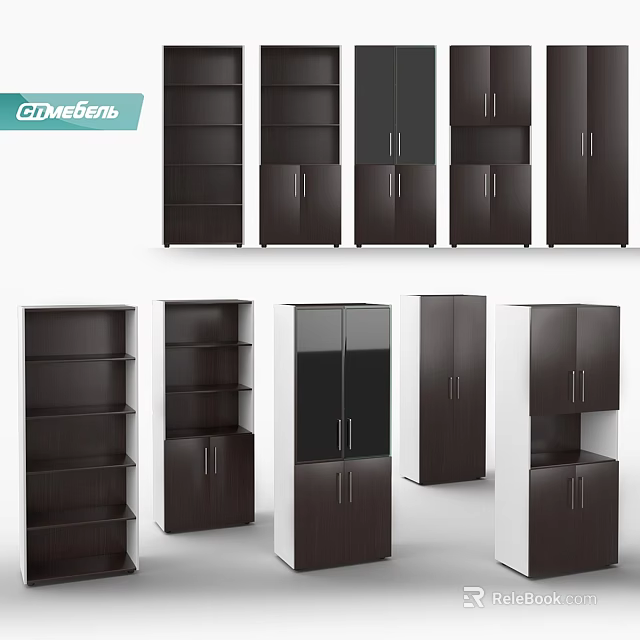 Goneens Modern Table Chair Set With Dark Brown White Storage Cabinets And Glass Doors 3d model 
