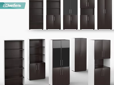 Goneens Modern Table Chair Set With Dark Brown White Storage Cabinets And Glass Doors 3d model