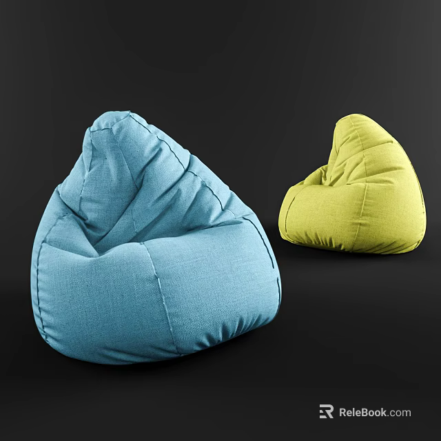 Blue and Yellow Bean Bag Chairs Soft Fabric Comfortable Modern Seating 3d model 