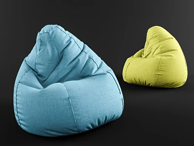 Blue and Yellow Bean Bag Chairs Soft Fabric Comfortable Modern Seating 3d model
