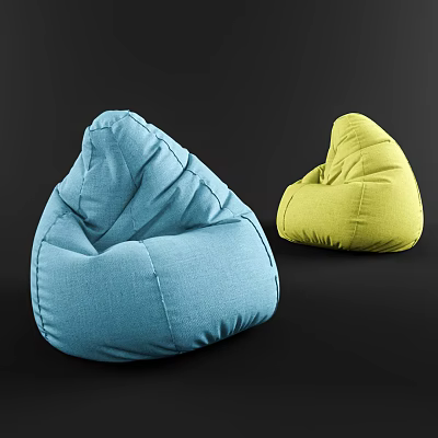 Blue and Yellow Bean Bag Chairs Soft Fabric Comfortable Modern Seating 3d model