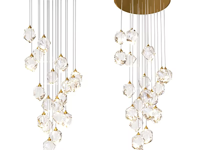 Elegant Modern Crystal Chandelier With Gold Ceiling Base And Hanging Glass Pendants 3d model