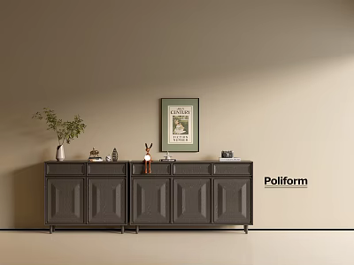 Modern Minimalist Dark Gray Entryway Cabinet And Side Cabinet With Decorative Vases And Wall Art 3d model
