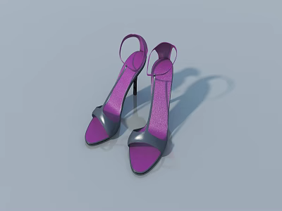 Purple Open Toe High Heels With Stiletto Heel And Gray Accents On Light Gray Background 3d model