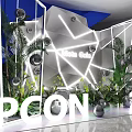 Moon Sea White Geometric Wall With Green Plants Silver Spheres On Blue Background POON 2022