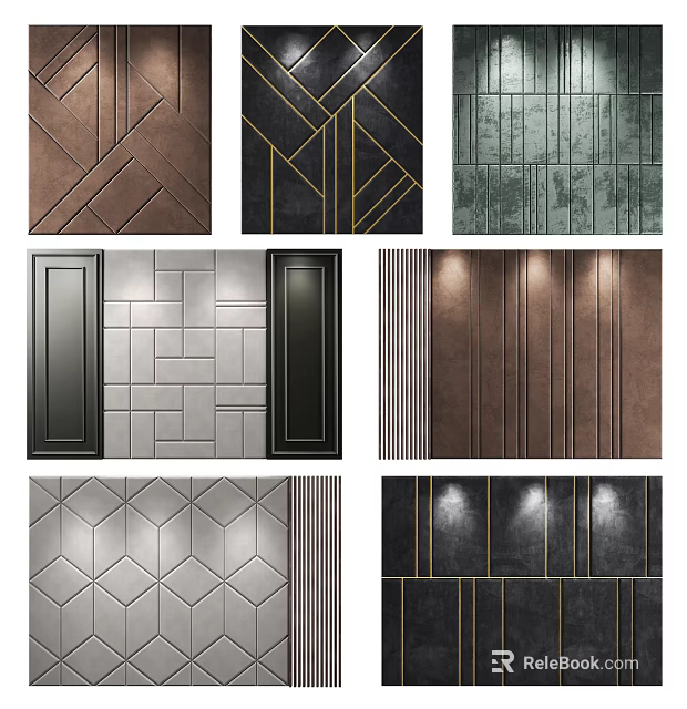 Stylish Sofa Backdrop Wall Design Ideas With Geometric Patterns Golden Lines And Textures 3d model