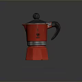 Red Moka Pot with Black Handle Silver Rim Round Lid as Household Kitchen Essential Item