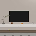 Modern White Wall Mounted TV Stand With TV Decorations And Green Plant