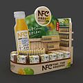 Promotional NFC Juice Display Stand With Bottles Cartons And Wooden Shelves