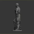 Detailed Silver Metal Blacksmith Sculpture Standing With Apron Hammer And Anvil