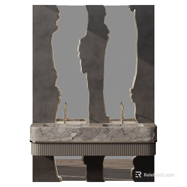 Modern Bathroom Vanity With Marble Countertop Double Sink And Hanging Mirror 3d model 