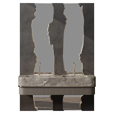Modern Bathroom Vanity With Marble Countertop Double Sink And Hanging Mirror 3d model