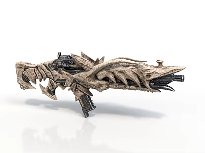 Intricate Mythical Style Decorative Gun With Stone Like Texture And Bone Inspired Carvings 3d model