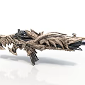 Intricate Mythical Style Decorative Gun With Stone Like Texture And Bone Inspired Carvings