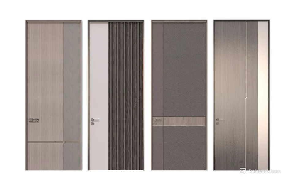 Modern Hinged Doors With Various Wood Grain Patterns And Color Options For Interior 3d model 