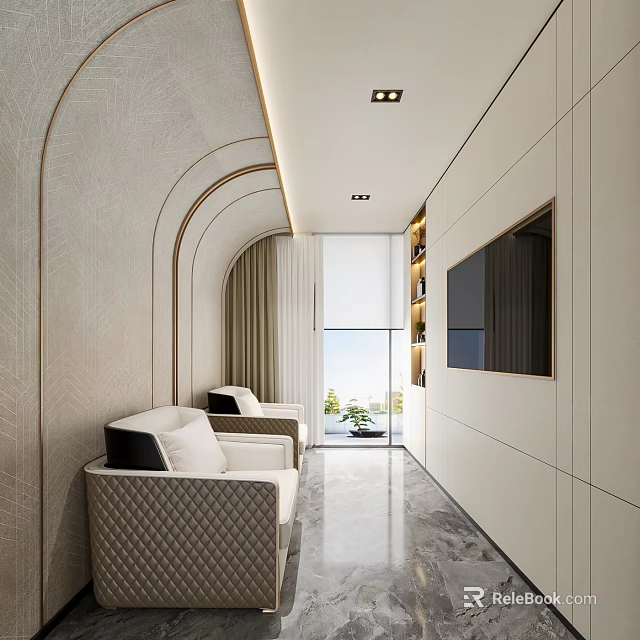 Modern Hospital Outpatient Clinic Waiting Area Design 3d model 
