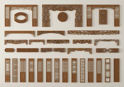 New Chinese style carved partition hollow carved lintel lattice wooden window 3d model