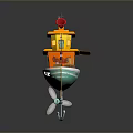 Colorful Toy Boat With Yellow Top Orange Body Green Bottom White Propeller And Blue Anchor