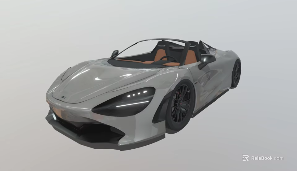 Silver Convertible Sports Car Featuring Orange Interior Black Wheels And Sleek Design 3d model 