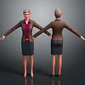 Business Woman In Brown Blazer Purple Blouse And Black Skirt Front Back View
