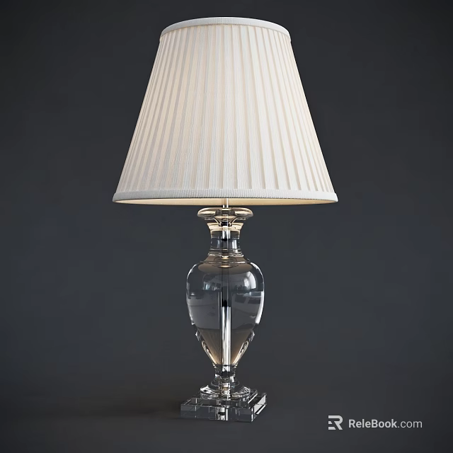 Elegant Table Lamp With Transparent Glass Base And White Pleated Shade 3d model
