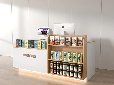 XIAMAODONG Cashier Counter with Tablet Apple Computer and Snack Display Shelves 3d model