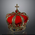 Decorative Red Crown With Gold Cross Ornaments And Colorful Gems On Dark Background