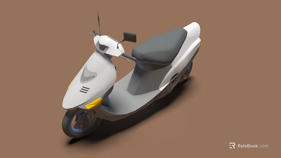 White and Gray Scooter with Black Seat Yellow Headlight on Brown Background 3d model 