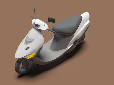 White and Gray Scooter with Black Seat Yellow Headlight on Brown Background 3d model