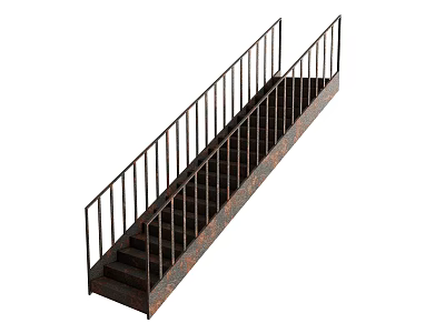Staircase With Black Metal Railings And Dark Steps For Modern Interior Design 3d model