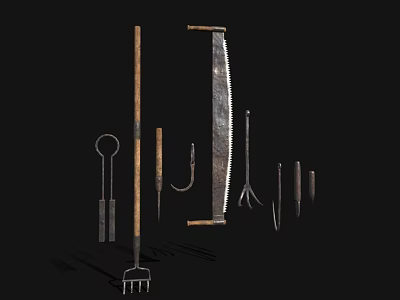 High Quality Hardware Tools Collection Featuring Garden Fork Hoe Sickle And Metal Implements 3d model