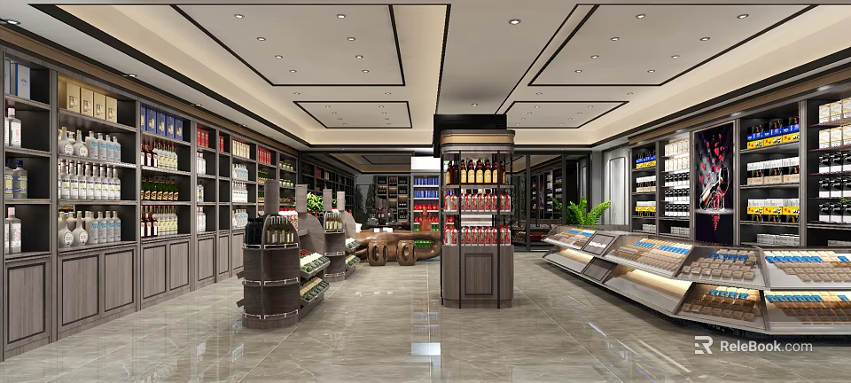 Tobacco and Liquor Store Interior With Shelves Displaying Wine and Tobacco Products 3d model 