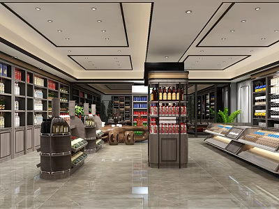 Tobacco and Liquor Store Interior With Shelves Displaying Wine and Tobacco Products 3d model