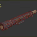 Ancient Tube Shaped Weapon With Reddish Brown Textured Surface And Wooden Handle