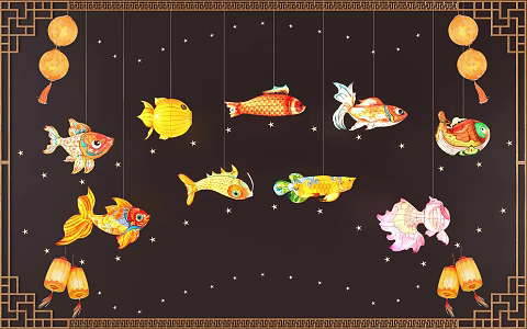 New Chinese-style Non-Legacy Fish Lantern Fish Lantern Beautiful Chen Pendant Fish Lantern Fish Lantern Koi Fish Lantern Goldfish Lantern Festival Fish Lantern Spring Festival New Year Festival Supplies 3d model
