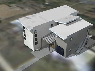 Modern Single Family House With White Exterior Windows Garage Entry Canopy And Stairs 3d model