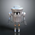Silver Metal Robot Character With Bucket Shaped Body Eye Windows Arms And Legs