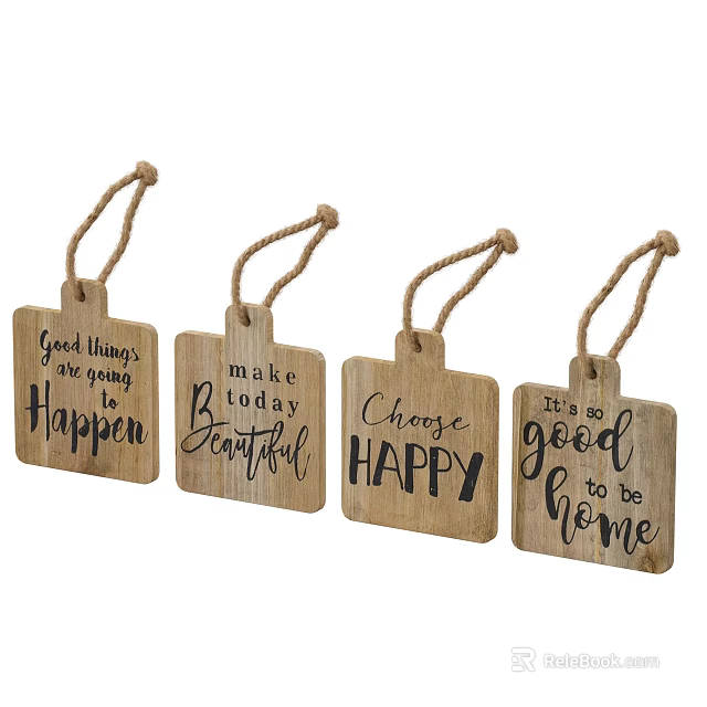 Wooden Hangers With Positive Phrases Including Choose Happy And Good Day Home 3d model 