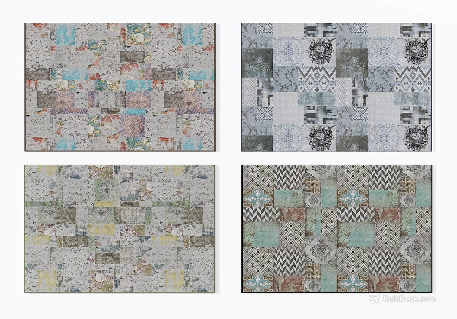 Colorful Square Rugs with Patchwork Patterns and Diverse Designs for Home Decor 3d model