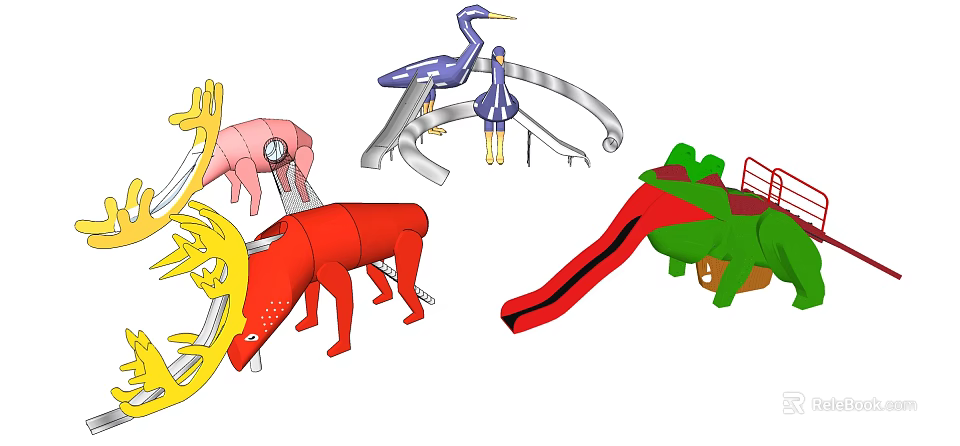 Colorful Outdoor Playground Equipment With Animal Shaped Slides And Climbing Structures 3d model 