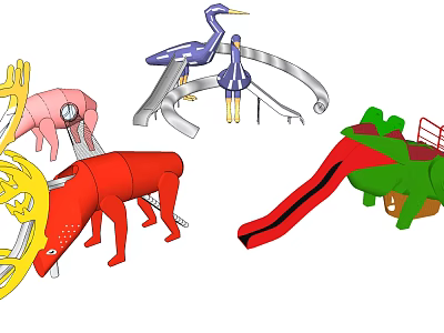 Colorful Outdoor Playground Equipment With Animal Shaped Slides And Climbing Structures 3d model