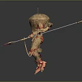 Mechanical Sci Fi Creature With Golden Head Red Armor And Sharp Weapon