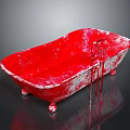 Vintage Red Bathtub With Chipped Paint Finish Red Faucet And Black Background Reflection