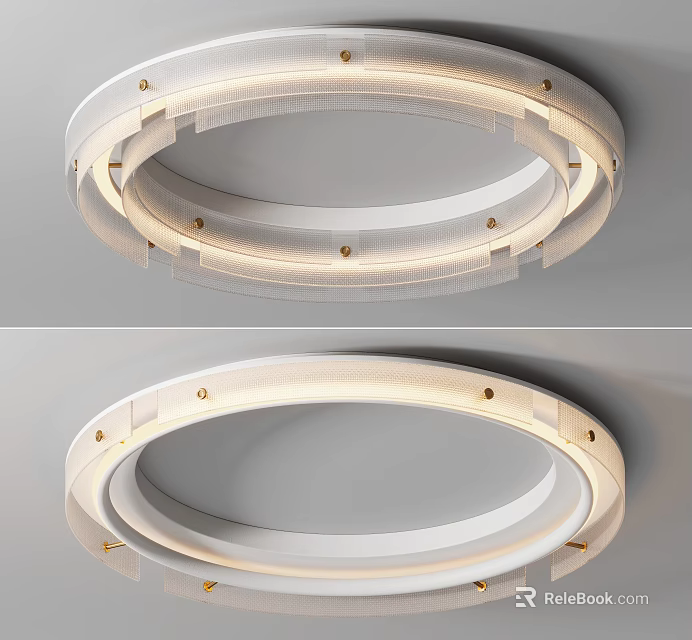 Modern Round Ceiling Light With Double Ring Structure Metal Decorative Nails And Warm Soft Lighting 3d model