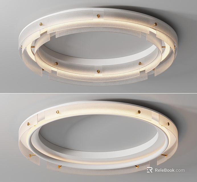 Modern Round Ceiling Light With Double Ring Structure Metal Decorative Nails And Warm Soft Lighting 3d model 